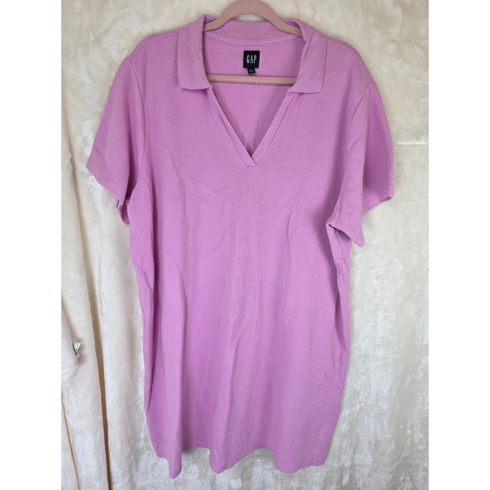 Gap Mens‎ XXL Pink Short Sleeve V-Neck Pique Polo Shirt 100% Cotton Solid Top
